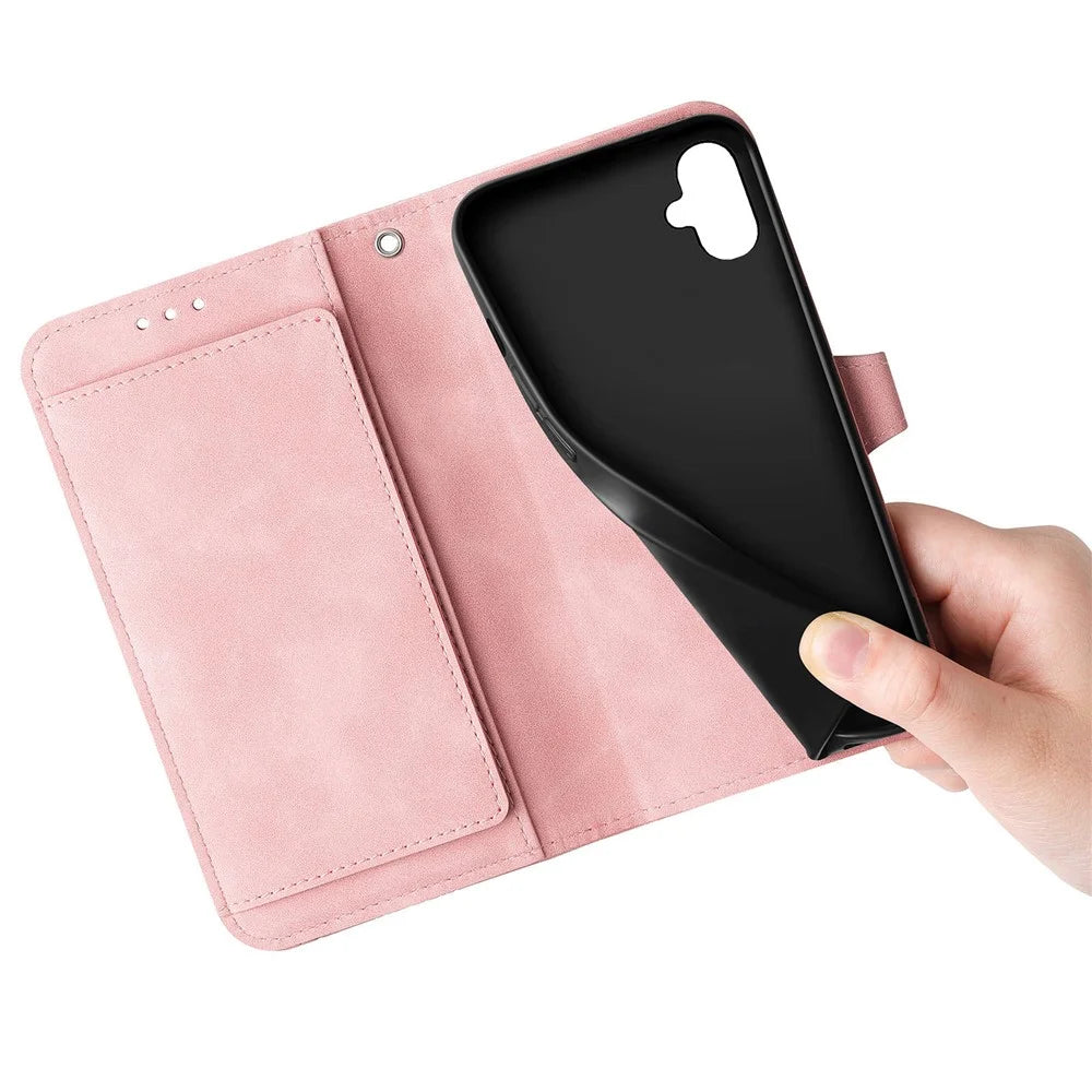 For Samsung Galaxy A06 4G Zipper Wallet Case with Strap Flower Imprint PU Leather Phone Cover - Pink - 5