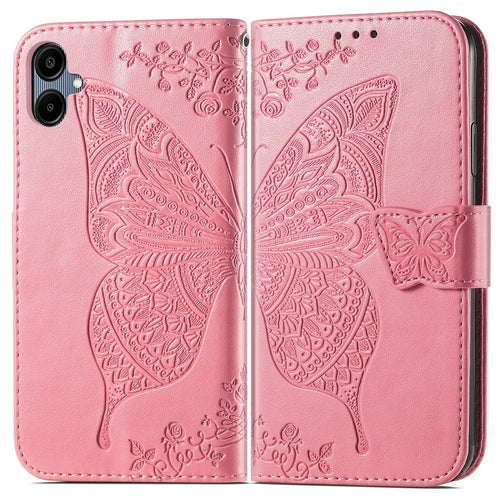 For Samsung Galaxy A06 4G Case PU Leather Wallet Phone Cover Butterfly Pattern - Pink - 1