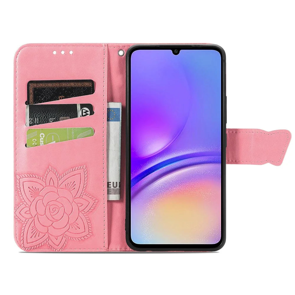 For Samsung Galaxy A06 4G Case PU Leather Wallet Phone Cover Butterfly Pattern - Pink - 2