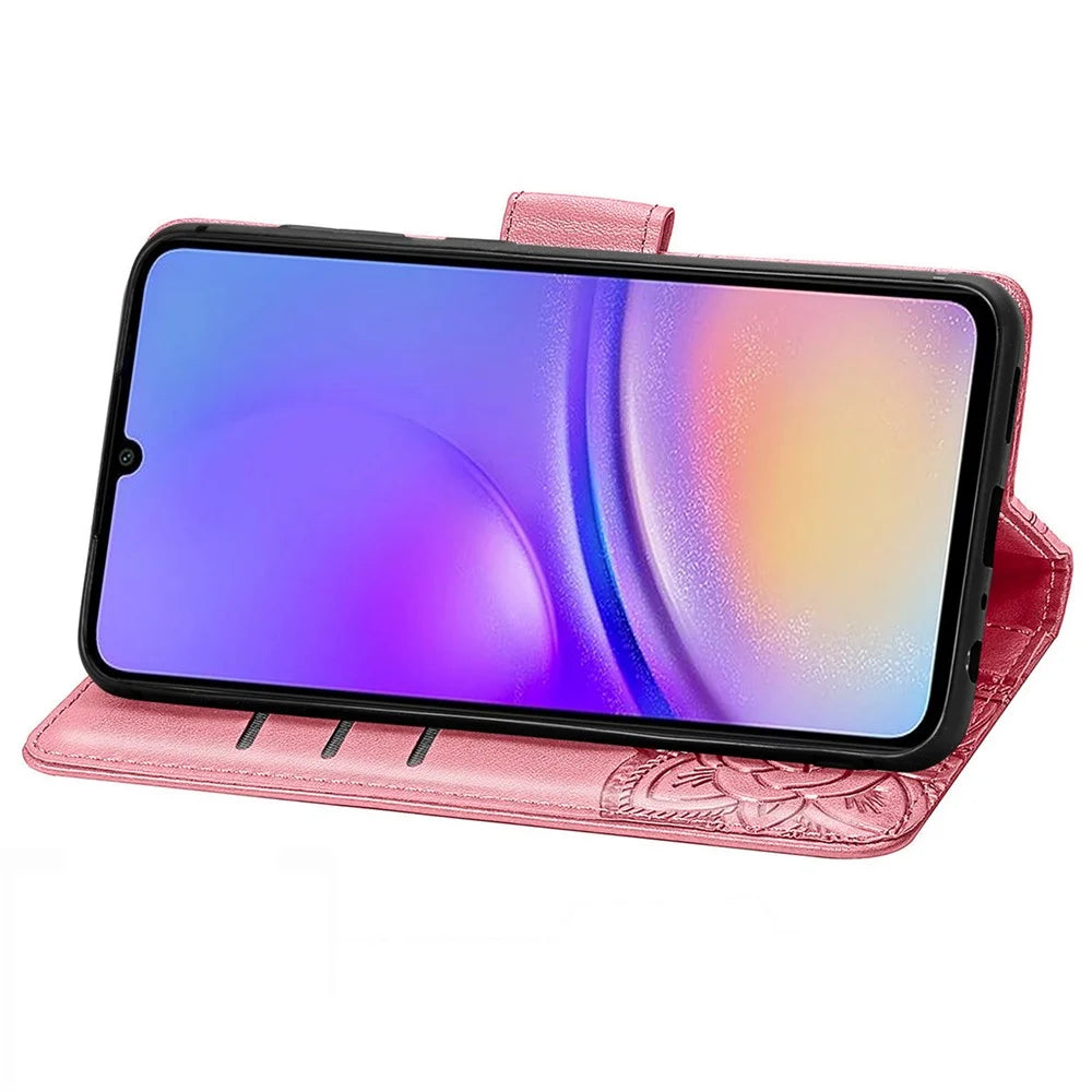 For Samsung Galaxy A06 4G Case PU Leather Wallet Phone Cover Butterfly Pattern - Pink - 3
