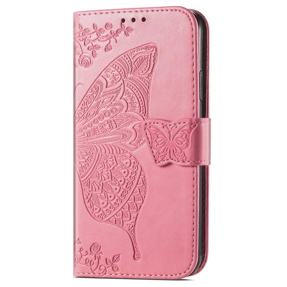 For Samsung Galaxy A06 4G Case PU Leather Wallet Phone Cover Butterfly Pattern - Pink - 7