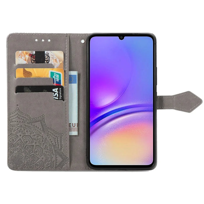 For Samsung Galaxy A06 4G Case Mandala Embossed Design Leather Wallet Phone Cover - Grey - 2
