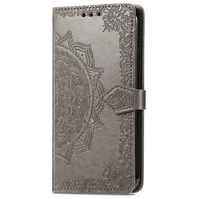 For Samsung Galaxy A06 4G Case Mandala Embossed Design Leather Wallet Phone Cover - Grey - 5