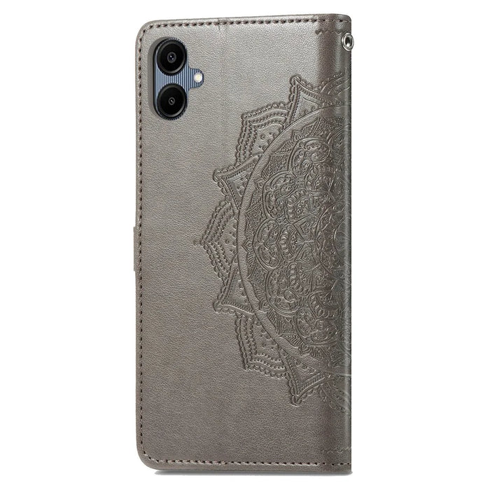 For Samsung Galaxy A06 4G Case Mandala Embossed Design Leather Wallet Phone Cover - Grey - 6
