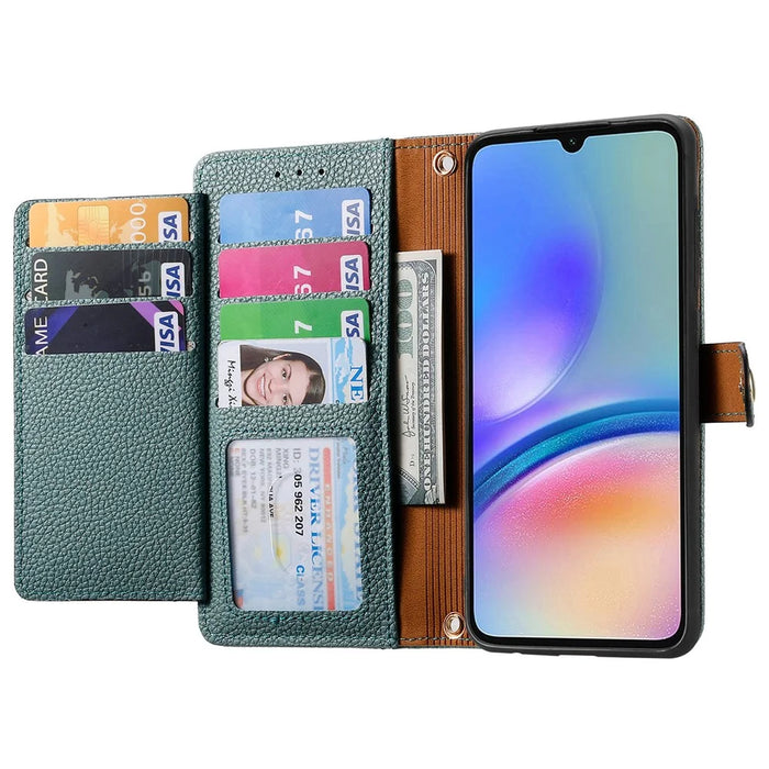 For Samsung Galaxy A06 4G Case RFID Blocking Zipper Pocket Leather Wallet Phone Cover - Green - 2