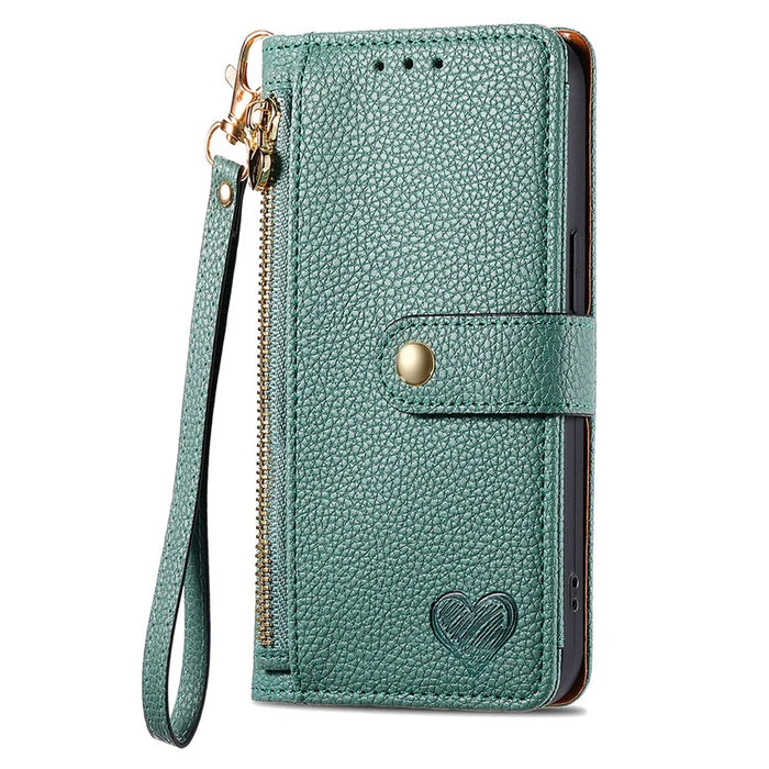 For Samsung Galaxy A06 4G Case RFID Blocking Zipper Pocket Leather Wallet Phone Cover - Green - 5