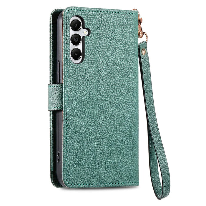 For Samsung Galaxy A06 4G Case RFID Blocking Zipper Pocket Leather Wallet Phone Cover - Green - 6