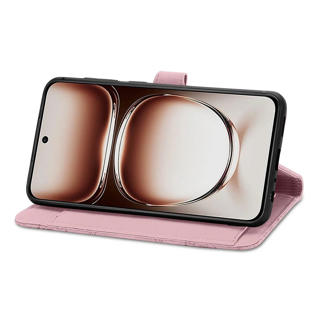 For OnePlus Nord 4 Zipper Wallet Case with Strap Flower Imprint PU Leather Phone Cover - Pink - 3