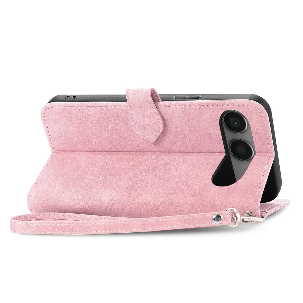 For OnePlus Nord 4 Zipper Wallet Case with Strap Flower Imprint PU Leather Phone Cover - Pink - 4