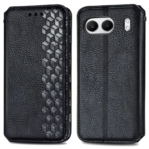For OnePlus Nord 4 PU Leather Case Rhombus Imprint Wallet Stand Phone Cover - Black - 1