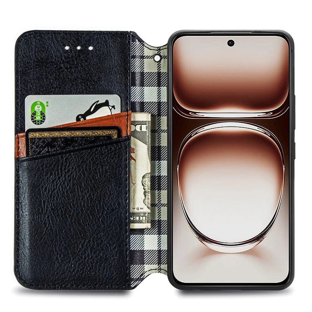 For OnePlus Nord 4 PU Leather Case Rhombus Imprint Wallet Stand Phone Cover - Black - 2
