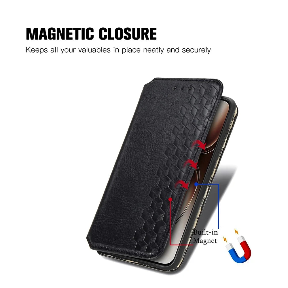 For OnePlus Nord 4 PU Leather Case Rhombus Imprint Wallet Stand Phone Cover - Black - 4