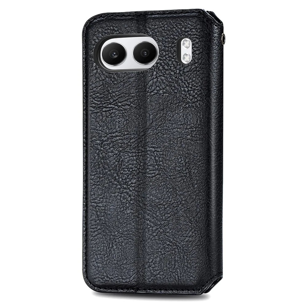 For OnePlus Nord 4 PU Leather Case Rhombus Imprint Wallet Stand Phone Cover - Black - 6