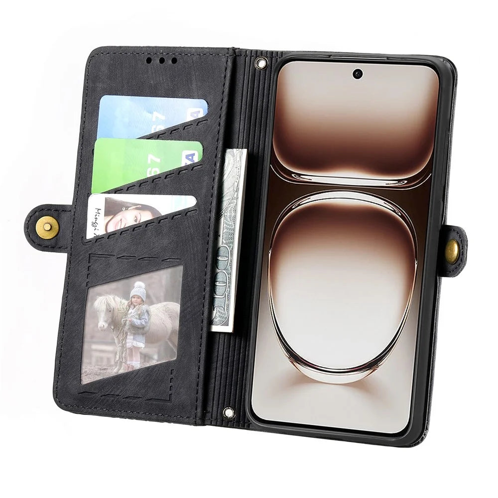 For OnePlus Nord 4 Zipper Wallet Case Geometry Lines Leather Phone Cover with Strap - Black - 2