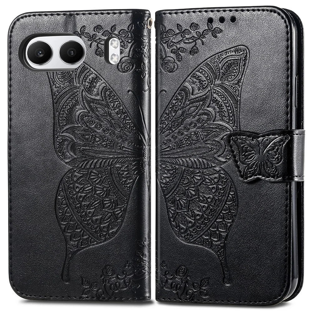 For OnePlus Nord 4 Case PU Leather Wallet Phone Cover Butterfly Pattern - Black - 1