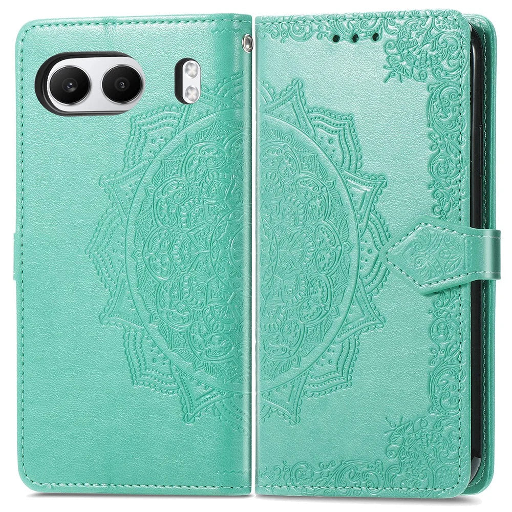 For OnePlus Nord 4 Case Mandala Embossed Design Leather Wallet Phone Cover - Green - 1