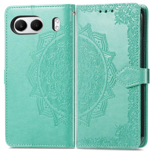 For OnePlus Nord 4 Case Mandala Embossed Design Leather Wallet Phone Cover - Green - 1