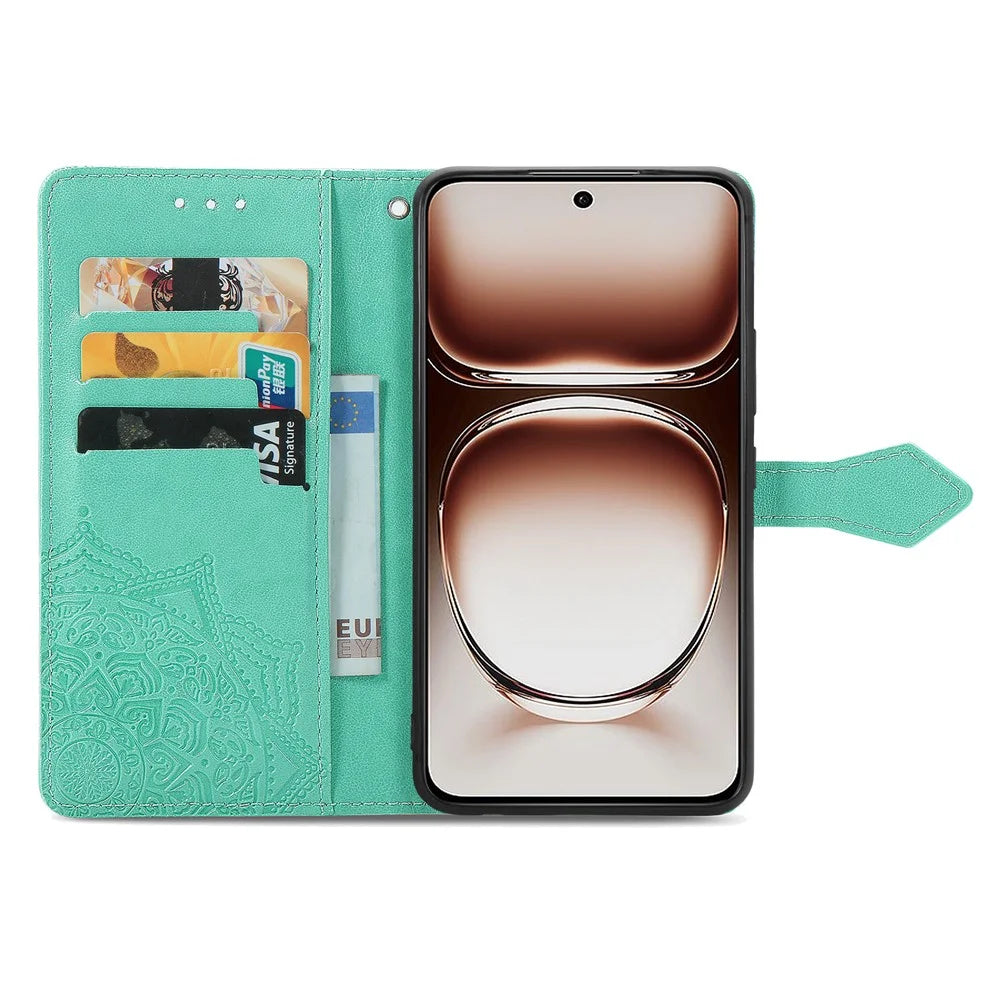 For OnePlus Nord 4 Case Mandala Embossed Design Leather Wallet Phone Cover - Green - 2