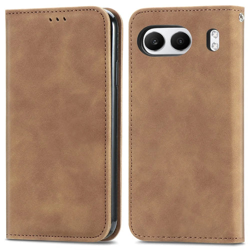 For OnePlus Nord 4 Leather Case with Card Holder Magnetic Absorption Phone Cover - Brown - 1