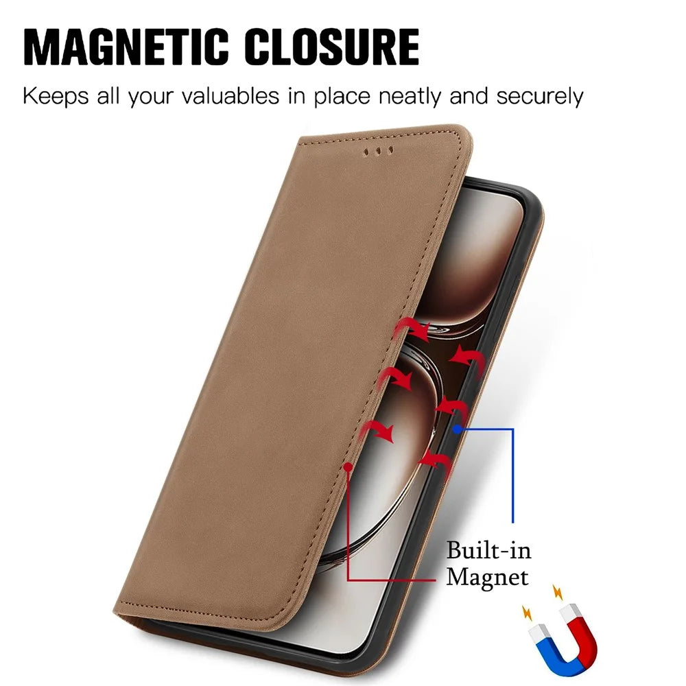 For OnePlus Nord 4 Leather Case with Card Holder Magnetic Absorption Phone Cover - Brown - 4