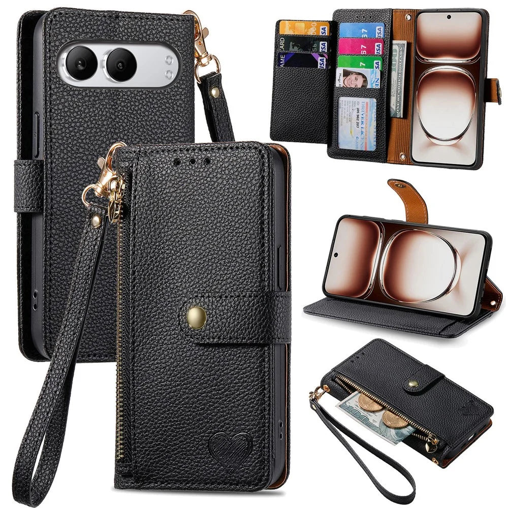 For OnePlus Nord 4 Case RFID Blocking Zipper Pocket Leather Wallet Phone Cover - Black - 1