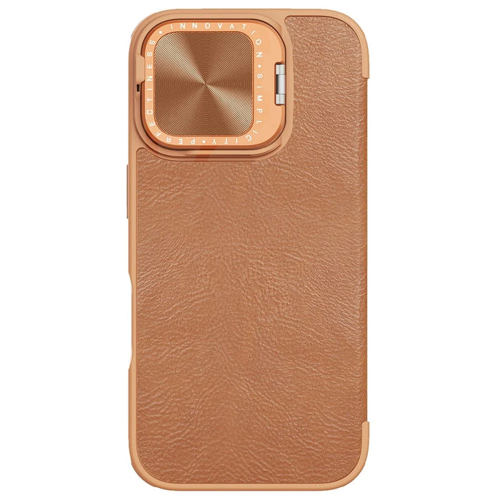 NILLKIN Qin Prop Series for iPhone 16 Leather Case Lens Kickstand Phone Cover - Brown - 4