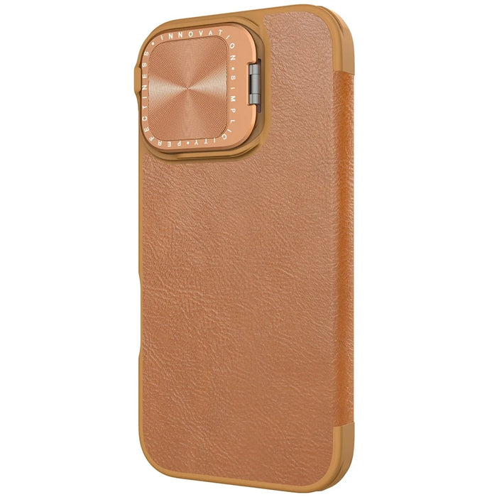 NILLKIN Qin Prop Series for iPhone 16 Leather Case Lens Kickstand Phone Cover - Brown - 5