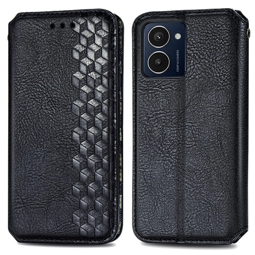 For HMD Pulse Pro PU Leather Case Rhombus Imprint Wallet Stand Phone Cover - Black - 1