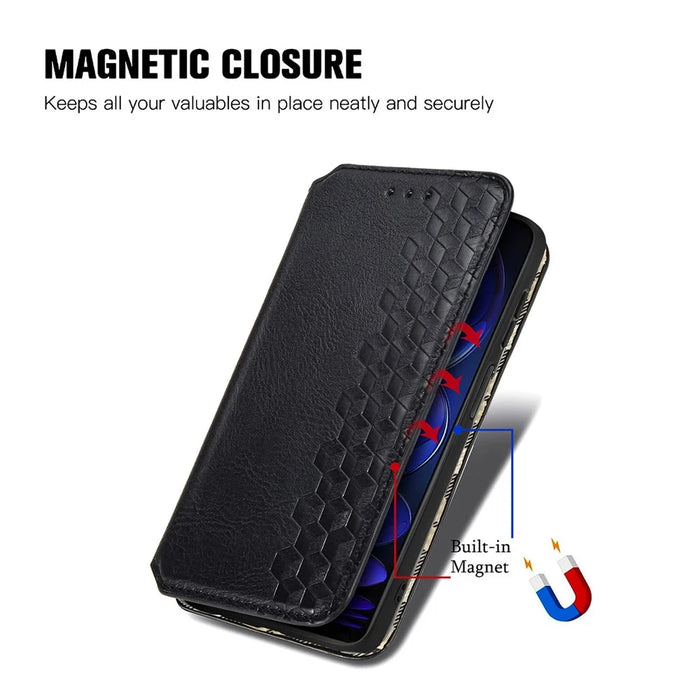 For HMD Pulse Pro PU Leather Case Rhombus Imprint Wallet Stand Phone Cover - Black - 4
