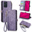 For HMD Pulse Pro Zipper Wallet Case Geometry Lines Leather Phone Cover with Strap - Light Purple - 1