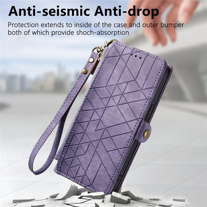For HMD Pulse Pro Zipper Wallet Case Geometry Lines Leather Phone Cover with Strap - Light Purple - 4