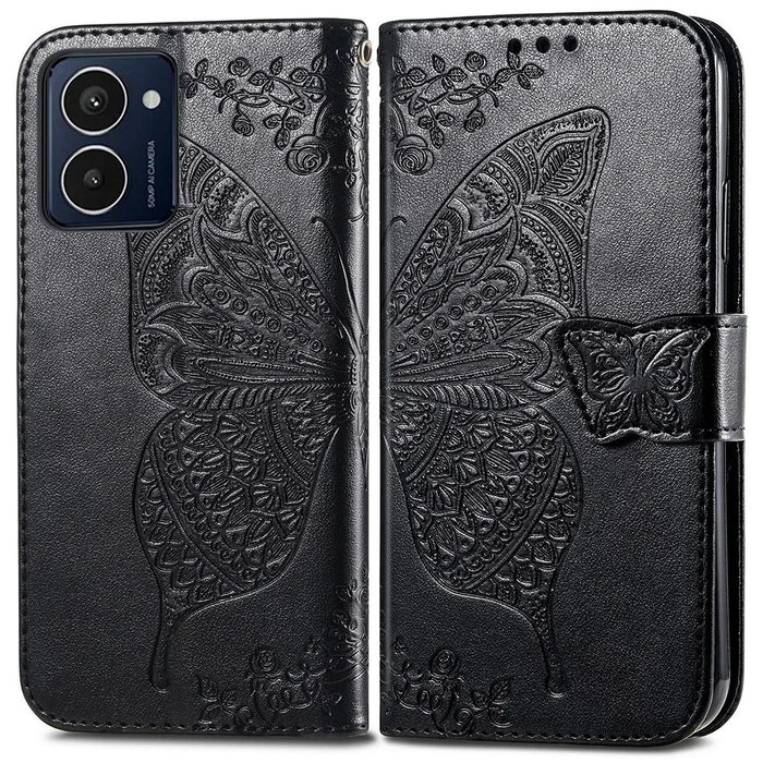 For HMD Pulse Pro Case PU Leather Wallet Phone Cover Butterfly Pattern - Black - 1