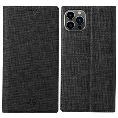 VILI DMX Series PU Leather Case for iPhone 14 Pro Max, Magnetic Absorption Stand Card Slot Flip Cover - Black - 1