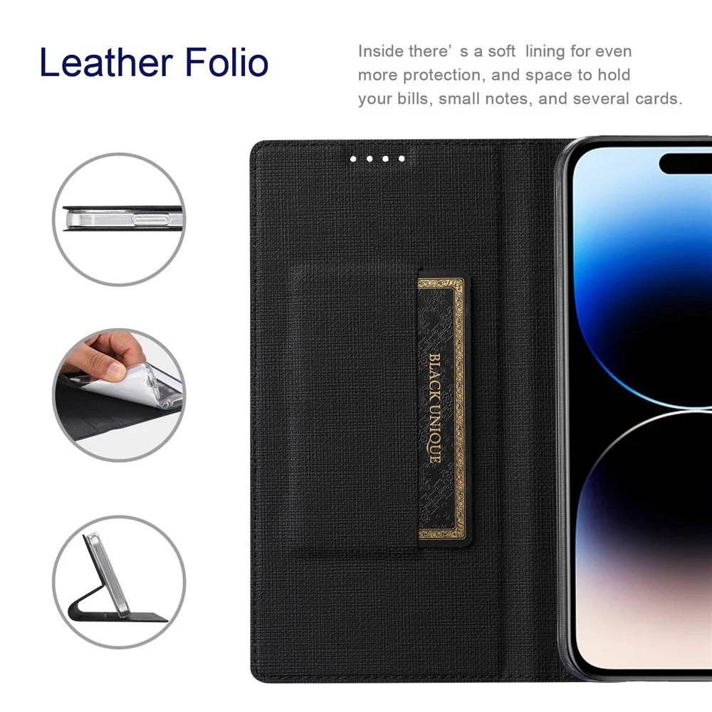 VILI DMX Series PU Leather Case for iPhone 14 Pro Max, Magnetic Absorption Stand Card Slot Flip Cover - Black - 3