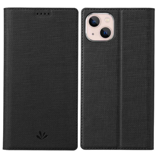 VILI DMX Series for iPhone 14 PU Leather Stand Card Slot Case Magnetic Auto Closing Shockproof Flip Folio Cover - Black - 1