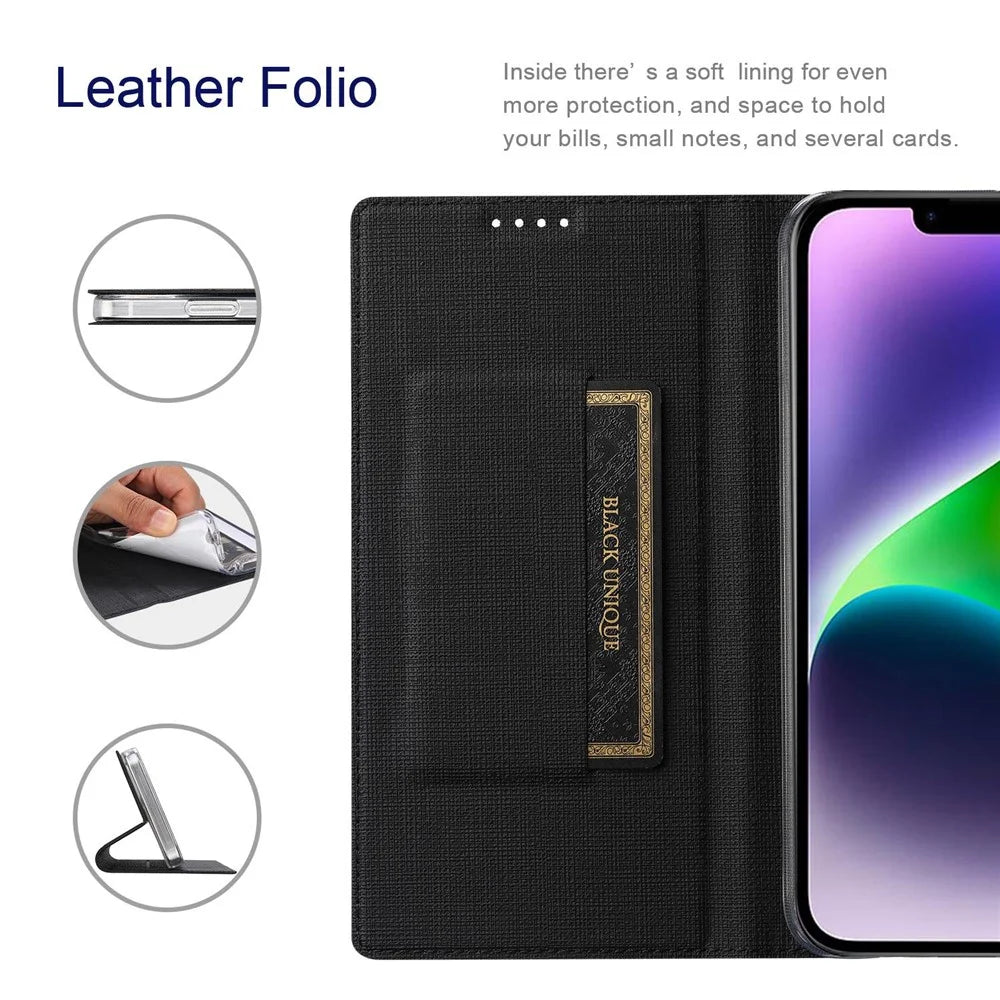 VILI DMX Series for iPhone 14 PU Leather Stand Card Slot Case Magnetic Auto Closing Shockproof Flip Folio Cover - Black - 3