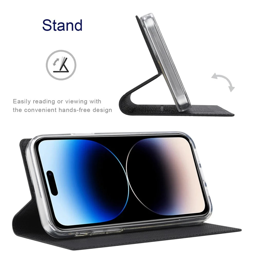 VILI DMX Series for iPhone 14 Pro PU Leather Magnetic Auto-absorbed Case Stand Feature Card Slot Folio Cover - Black - 4