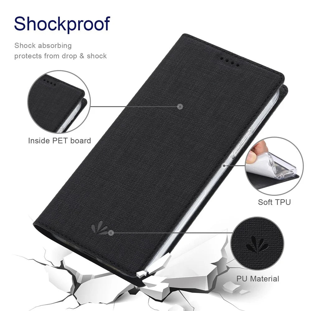VILI DMX Series for iPhone 14 Pro PU Leather Magnetic Auto-absorbed Case Stand Feature Card Slot Folio Cover - Black - 6