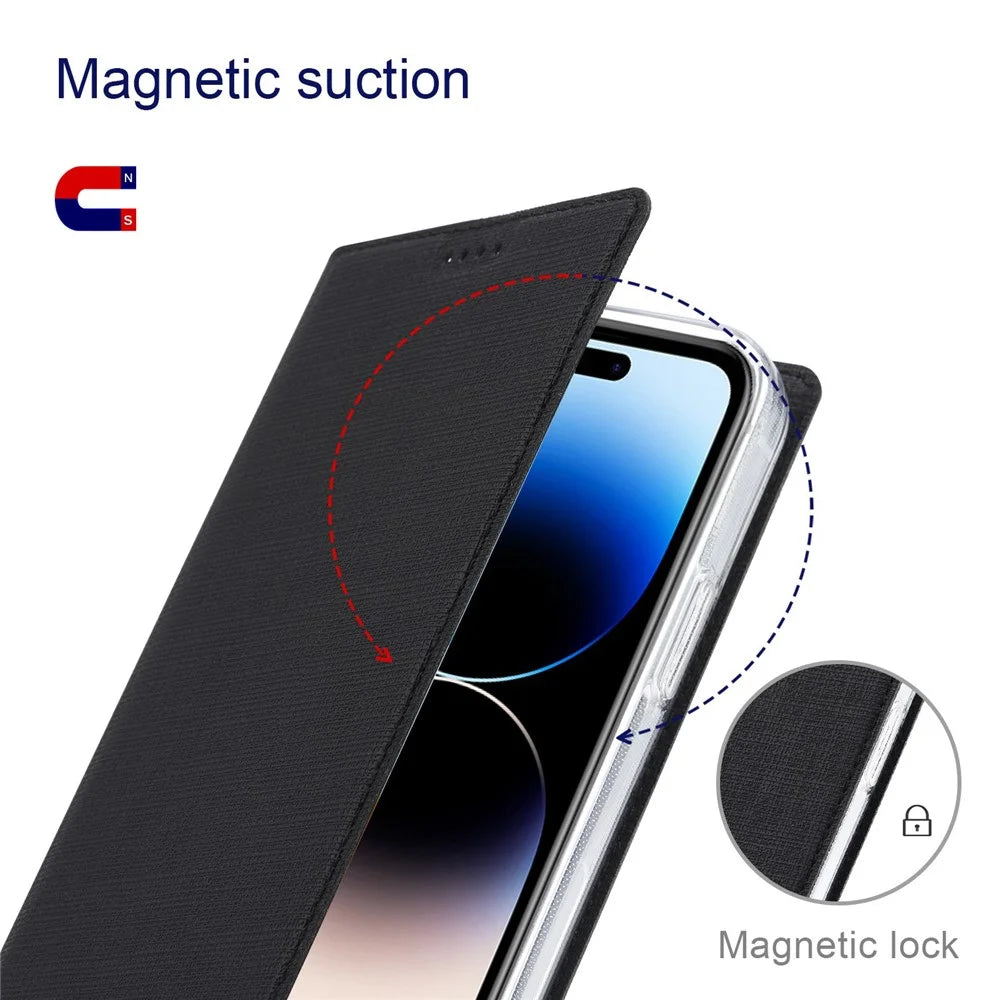 VILI DMX Series for iPhone 14 Pro PU Leather Magnetic Auto-absorbed Case Stand Feature Card Slot Folio Cover - Black - 7