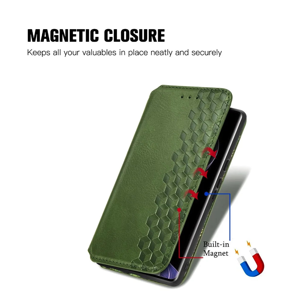 For vivo V40 5G PU Leather Case Rhombus Imprint Wallet Stand Phone Cover - Green - 4
