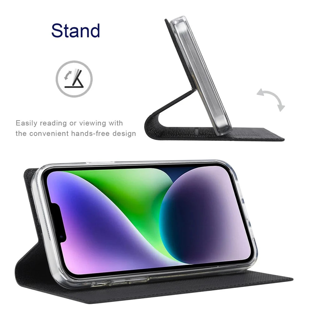 VILI DMX Series for iPhone 14 Plus PU Leather Flip Cover Card Slot Magnetic Absorption Stand Folio Phone Case - Black - 4