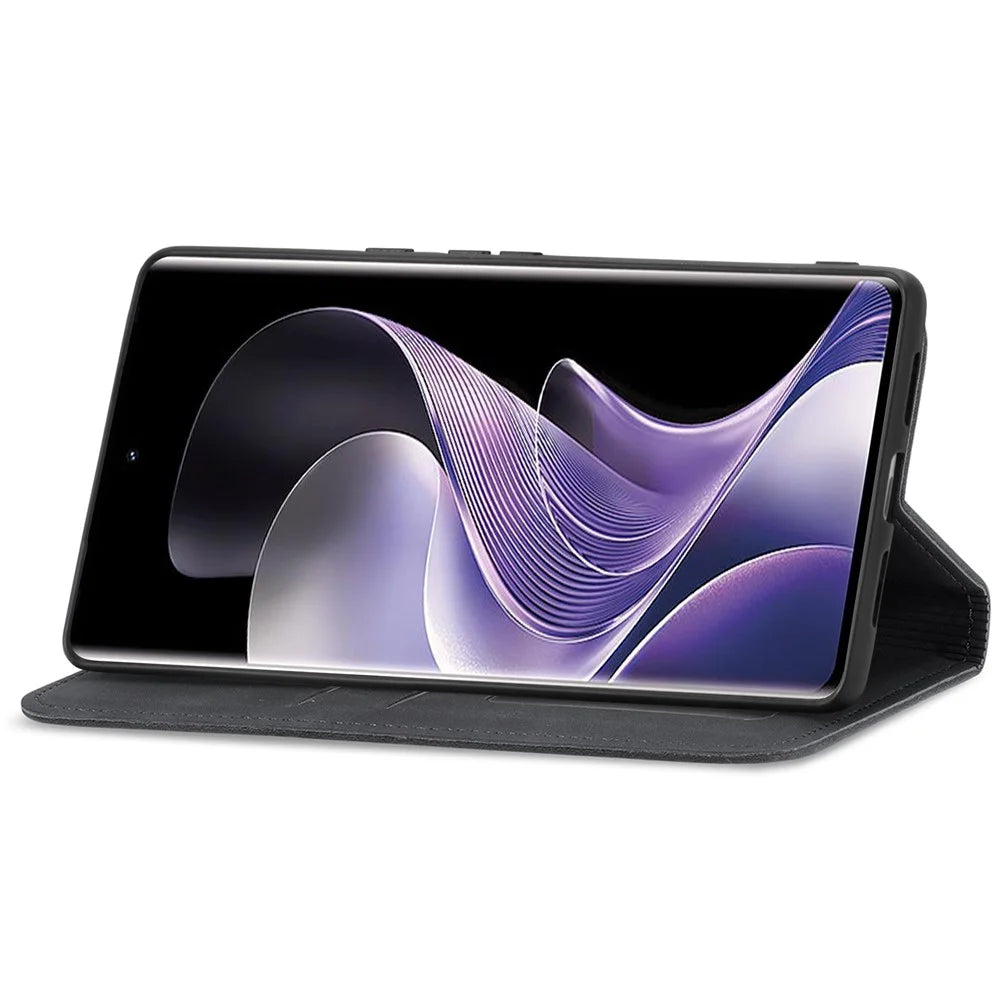 For vivo V40 5G Leather Case with Card Holder Magnetic Absorption Phone Cover - Black - 3