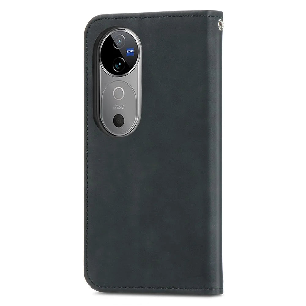 For vivo V40 5G Leather Case with Card Holder Magnetic Absorption Phone Cover - Black - 6