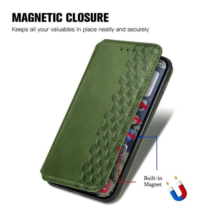For iPhone 16 Plus PU Leather Case Rhombus Imprint Wallet Stand Phone Cover - Green - 4