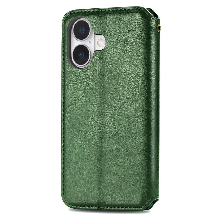 For iPhone 16 Plus PU Leather Case Rhombus Imprint Wallet Stand Phone Cover - Green - 6