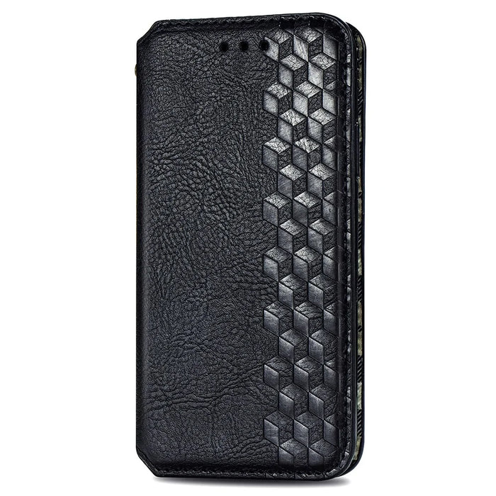For iPhone 16 PU Leather Case Rhombus Imprint Wallet Stand Phone Cover - Black - 5