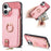 For iPhone 16 Case Zipper Pocket Kickstand Leather Phone Back Cover - Pink - 1