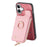 For iPhone 16 Case Zipper Pocket Kickstand Leather Phone Back Cover - Pink - 2
