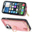 For iPhone 16 Case Zipper Pocket Kickstand Leather Phone Back Cover - Pink - 3