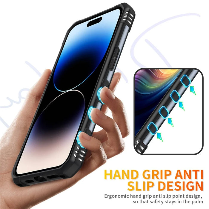 For iPhone 14 Pro Max Armor Case Hard PC Soft TPU Impact-Resistant Protective Cover with Ring Kickstand - Grey - 3